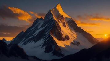 Beautiful Sunset in the mountains. Panorama of the Caucasus Mountains. AI Generative photo