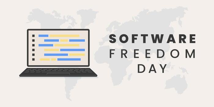 Software Freedom Day soft Background illustration with laptop and coding text vector