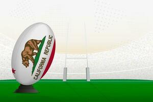 California national team rugby ball on rugby stadium and goal posts, preparing for a penalty or free kick. vector