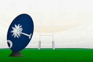 South Carolina national team rugby ball on rugby stadium and goal posts, preparing for a penalty or free kick. vector