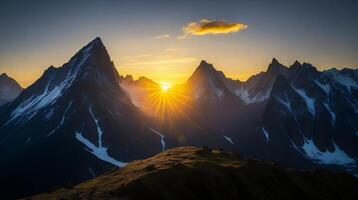 Beautiful Sunset in the mountains. Panorama of the Caucasus Mountains. photo