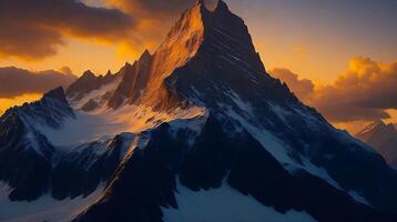 Beautiful sunset in the mountains. Panorama of the mountains AI Generative photo