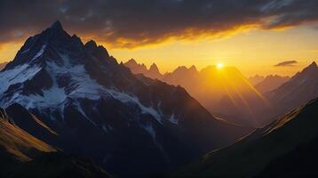 Beautiful sunset in the mountains. Panorama of the mountains photo