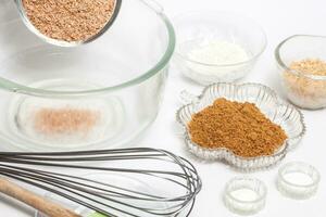 Wheat bran muffins preparation. Ingredients to prepare integral wheat bran muffins photo