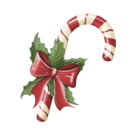 Natale caramella canna bastone con rosso arco nastro, poinsettia le foglie e rosso arco. inverno vacanza dolci e natale lecca-lecca isolato su sfondo. png