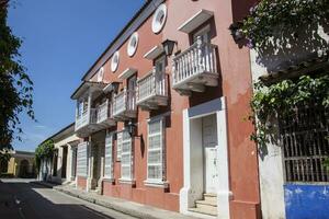 Beautiful colonial street of Cartagena de Indias. photo