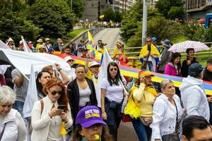 Bogota, Colombia, 16 August 2023. March asking for Gustavo Petro impeachment. Peaceful protest march in Bogota Colombia against the government of Gustavo Petro called La Marcha de la Mayoria. photo