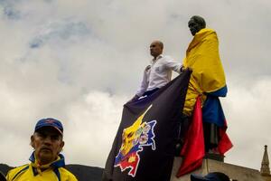 Bogota, Colombia, 16 August 2023. March asking for Gustavo Petro impeachment. Peaceful protest march in Bogota Colombia against the government of Gustavo Petro called La Marcha de la Mayoria. photo