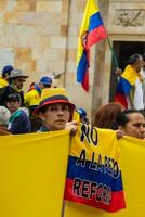 Bogota, Colombia, 16 August 2023. March asking for Gustavo Petro impeachment. Peaceful protest march in Bogota Colombia against the government of Gustavo Petro called La Marcha de la Mayoria. photo