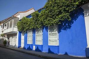 Beautiful colonial street of Cartagena de Indias. photo