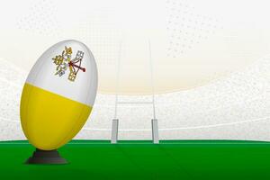 Vatican City national team rugby ball on rugby stadium and goal posts, preparing for a penalty or free kick. vector