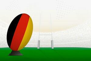 Germany national team rugby ball on rugby stadium and goal posts, preparing for a penalty or free kick. vector