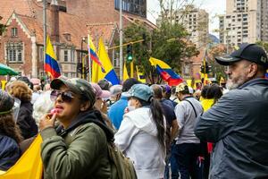 Bogota, Colombia, 16 August 2023. March asking for Gustavo Petro impeachment. Peaceful protest march in Bogota Colombia against the government of Gustavo Petro called La Marcha de la Mayoria. photo