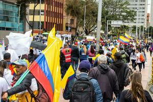 Bogota, Colombia, 16 August 2023. March asking for Gustavo Petro impeachment. Peaceful protest march in Bogota Colombia against the government of Gustavo Petro called La Marcha de la Mayoria. photo