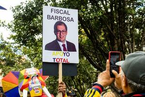 Bogota, Colombia, 16 August 2023. March asking for Gustavo Petro impeachment. Peaceful protest march in Bogota Colombia against the government of Gustavo Petro called La Marcha de la Mayoria. photo