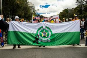 Bogota, Colombia, 16 August 2023. March asking for Gustavo Petro impeachment. Peaceful protest march in Bogota Colombia against the government of Gustavo Petro called La Marcha de la Mayoria. photo