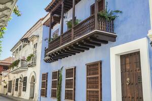 Beautiful colonial street of Cartagena de Indias. photo