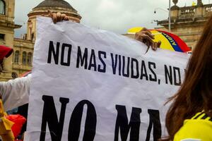 Bogota, Colombia, 16 August 2023. March asking for Gustavo Petro impeachment. Peaceful protest march in Bogota Colombia against the government of Gustavo Petro called La Marcha de la Mayoria. photo