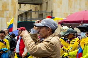 Bogota, Colombia, 16 August 2023. March asking for Gustavo Petro impeachment. Peaceful protest march in Bogota Colombia against the government of Gustavo Petro called La Marcha de la Mayoria. photo