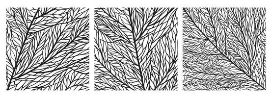 Set of leaf textures with veins and cells. Black and white close up leaf pattern. Leaf structure. Mosaic ornament of macro texture of plants vector