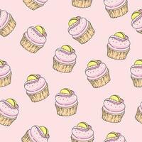 Seamless pattern with cupcake with pink cream on gentle pink background vector