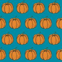 Simple seamless pattern with pumpkin in the row on turquoise background vector