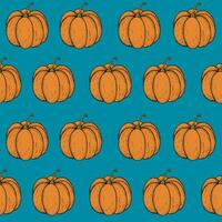 Simple seamless pattern with pumpkin in the row on turquoise background vector