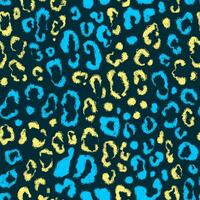 Seamless pattern with colorful leopard stains. Animal print with cheetah spots in blue and yellow colors in dark background vector