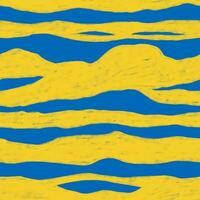 Seamless animal pattern with horizontal zebra stripes in yellow and blue colors. Wavy print drawing with pencil vector