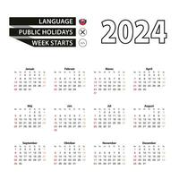 2024 calendario en eslovaco idioma, semana empieza desde domingo. vector