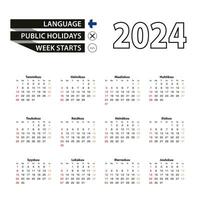 2024 calendar in Finnish language, week starts from Sunday. vector