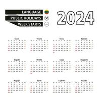 2024 calendar in Lithuanian language, week starts from Sunday. vector