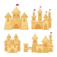 Set of vector illustrations of sand castles.