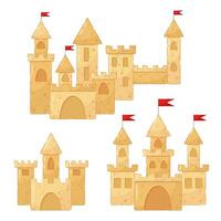 Sand castles. Set of vector illustrations.