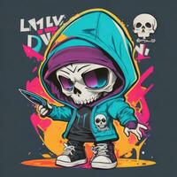 Vector illustration of a skull boy in a hoodie with a knife in his hand. photo