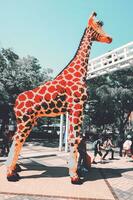 April 2019. Osaka, Japan. Giraffe made from lego blocks photo