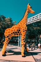 April 2019. Osaka, Japan. Giraffe made from lego blocks photo