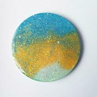 Handmade resin coaster with floral pattern on white background. Selective focus. photo