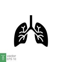 Lungs icon. Simple solid style. Human internal organ, lung, respiratory system, pulmonology concept. Black silhouette, glyph symbol. Vector illustration isolated on white background. EPS 10.