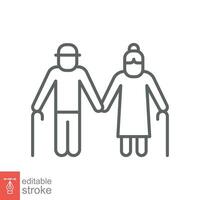 Elderly couple icon. Simple outline style. Grandparents holding hands, old, elder, senior, people concept. Thin line symbol. Vector illustration isolated on white background. Editable stroke EPS 10.