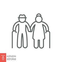 Elderly couple icon. Simple outline style. Grandparents holding hands, old, elder, senior, people concept. Thin line symbol. Vector illustration isolated on white background. Editable stroke EPS 10.