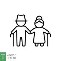 Elderly couple icon. Simple outline style. Grandparents holding hands, old, elder, senior, people concept. Thin line symbol. Vector illustration isolated on white background. EPS 10.