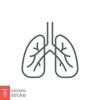 Lungs icon. Simple outline style. Human internal organ, lung, respiratory system, pulmonology concept. Thin line symbol. Vector illustration isolated on white background. Editable stroke EPS 10.