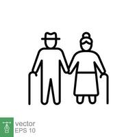 Elderly couple icon. Simple outline style. Grandparents holding hands, old, elder, senior, people concept. Thin line symbol. Vector illustration isolated on white background. EPS 10.