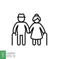 Elderly couple icon. Simple outline style. Grandparents holding hands, old, elder, senior, people concept. Thin line symbol. Vector illustration isolated on white background. EPS 10.