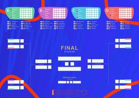 torneo soporte, partido calendario con grupo etapa y playoffs todas banderas de partícipe de rugby competencia 2023. vector