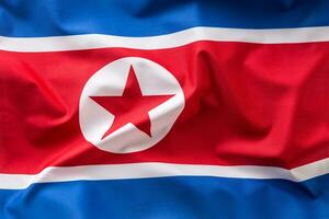 norte Corea bandera. vistoso norte Corea bandera ondulación en el viento foto