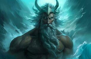 Poseidon sea god bearded. Generate Ai photo