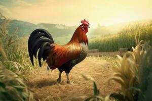 Rooster farm. Generate Ai photo