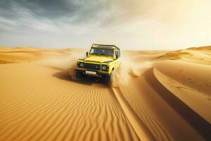 Desierto conducir vehículo. generar ai foto